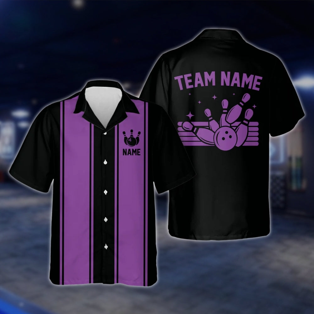 Custom Neon Red Black Bowling Hawaiian Shirt For Men And Women, Custom Vintage Bowling Team Shirts BE0051