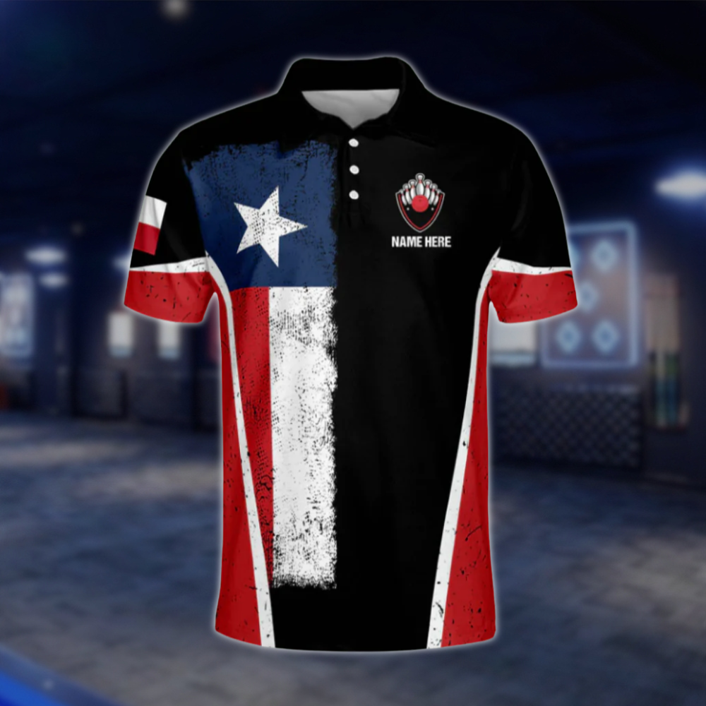 Texas Flag Custom Men's Bowling Polo Shirts, Custom Texas Bowling Shirts BM0110