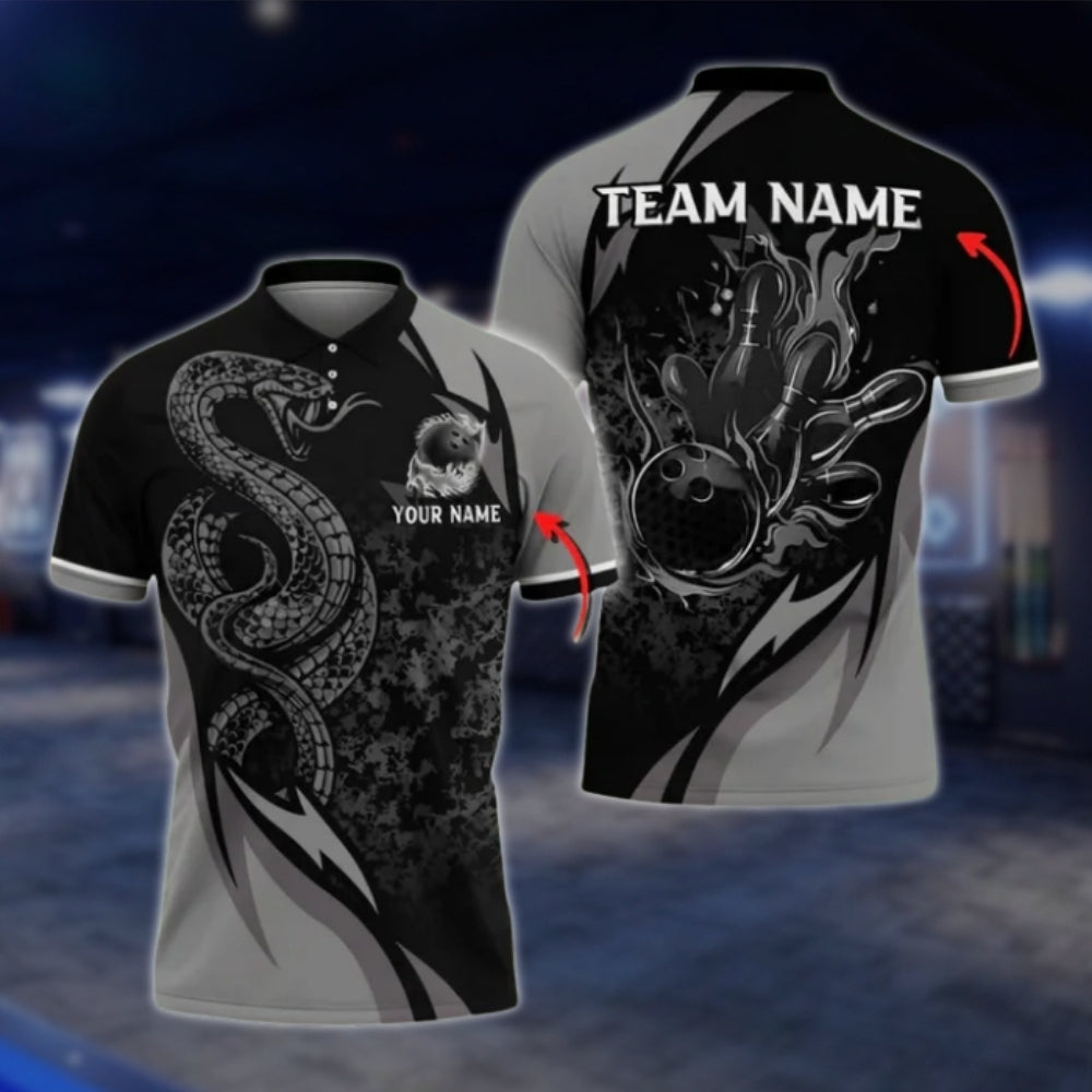 Snake Custom Purple Black Bowling Mens Polo Shirt, Custom Snake Bowling Team Shirts BO0411