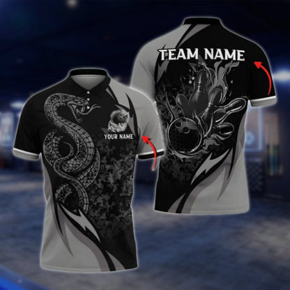 Snake Custom Purple Black Bowling Mens Polo Shirt, Custom Snake Bowling Team Shirts BO0411