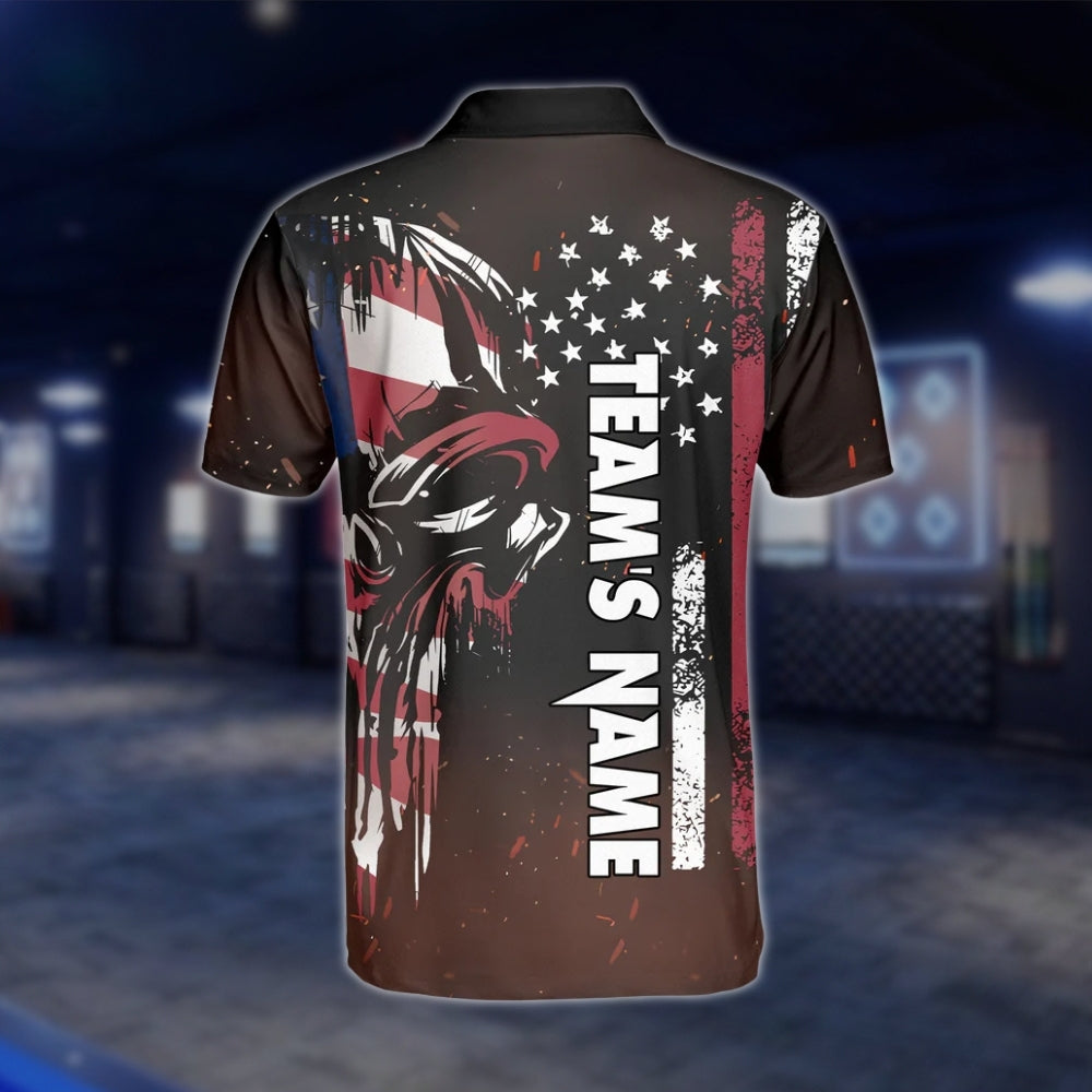 American Flag Skull Custom Bowling Polo Shirt For Mens, Custom Skull Patriotic Bowling Team Shirts BZ0190