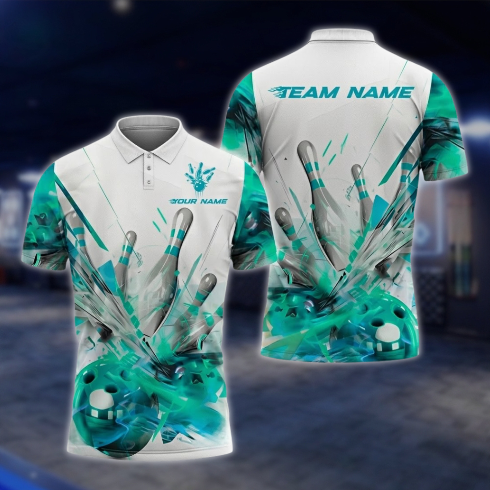 Personalized Broken Ball Bowling Mens White And Pink Polo Shirt, Custom Team Bowling Shits BZ0761