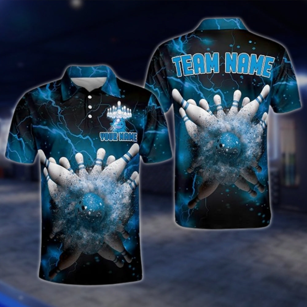 Custom Thunder Blue Bowling Mens Polo Shirt, Custom Team Bowling Shirts BM0285