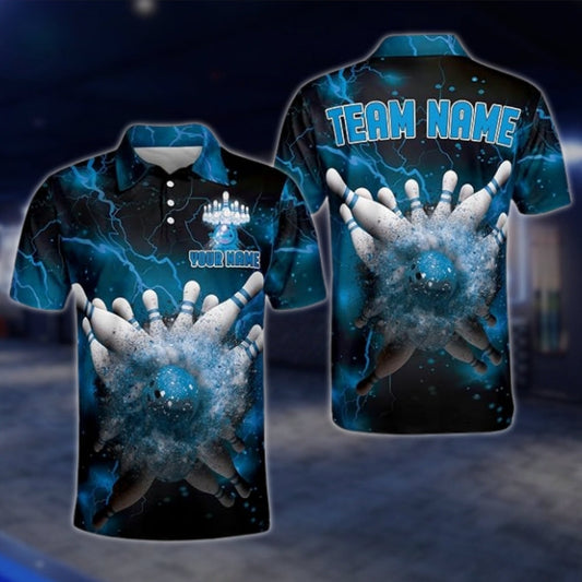 Custom Thunder Blue Bowling Mens Polo Shirt, Custom Team Bowling Shirts BM0285