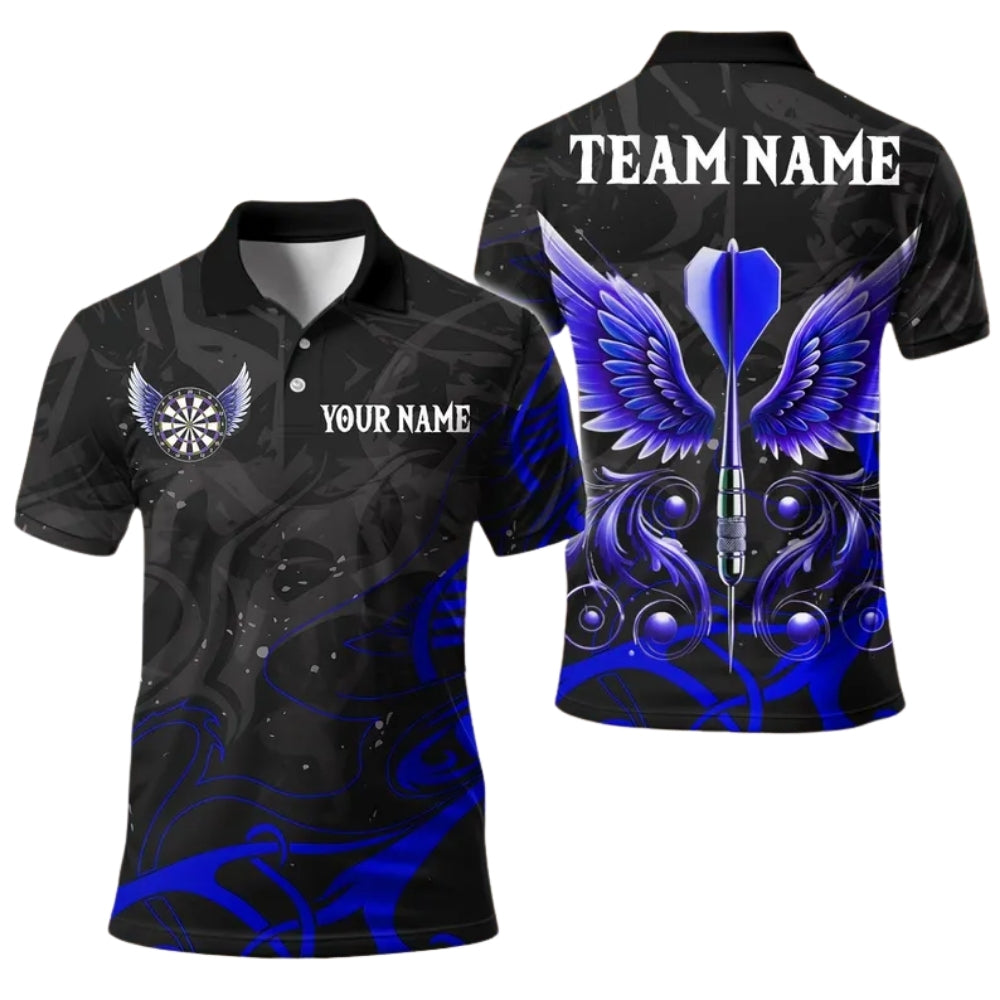 Black Pink Arrow Wings Mens Personalized Darts Button Polo