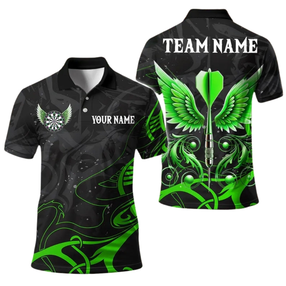 Black Pink Arrow Wings Mens Personalized Darts Button Polo