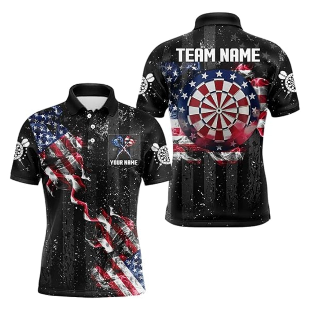 Smoke American Flag Personalized Darts Button Polo — Design 02
