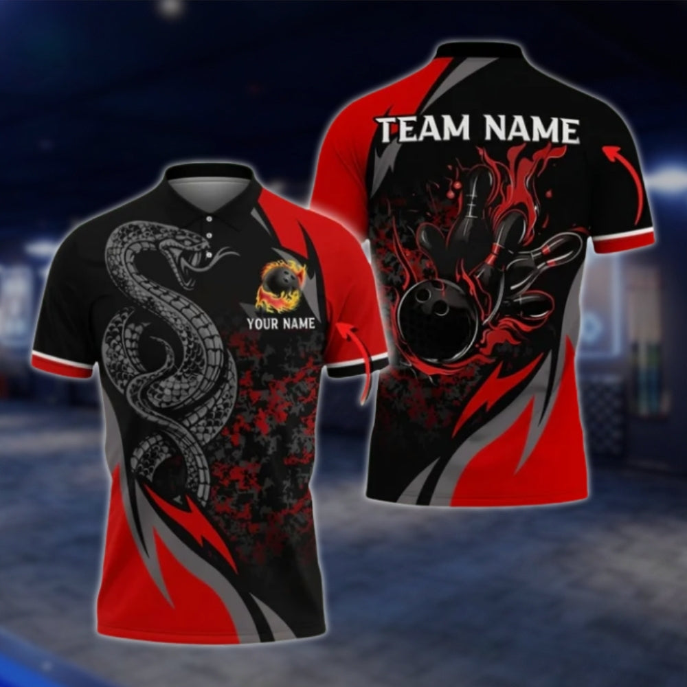 Snake Custom Purple Black Bowling Mens Polo Shirt, Custom Snake Bowling Team Shirts BO0411