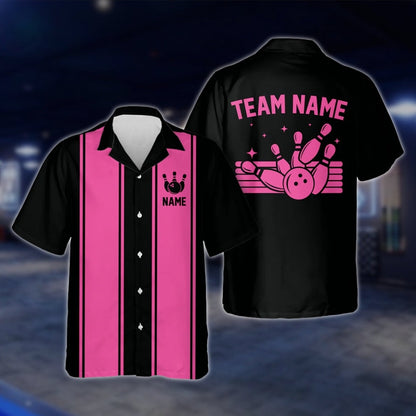 Custom Neon Red Black Bowling Hawaiian Shirt For Men And Women, Custom Vintage Bowling Team Shirts BE0051