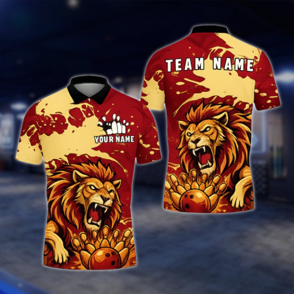 Custom Lion Blue Bowling Polo Shirt For Mens, Custom Lion Bowling Team Shirts BZ0444