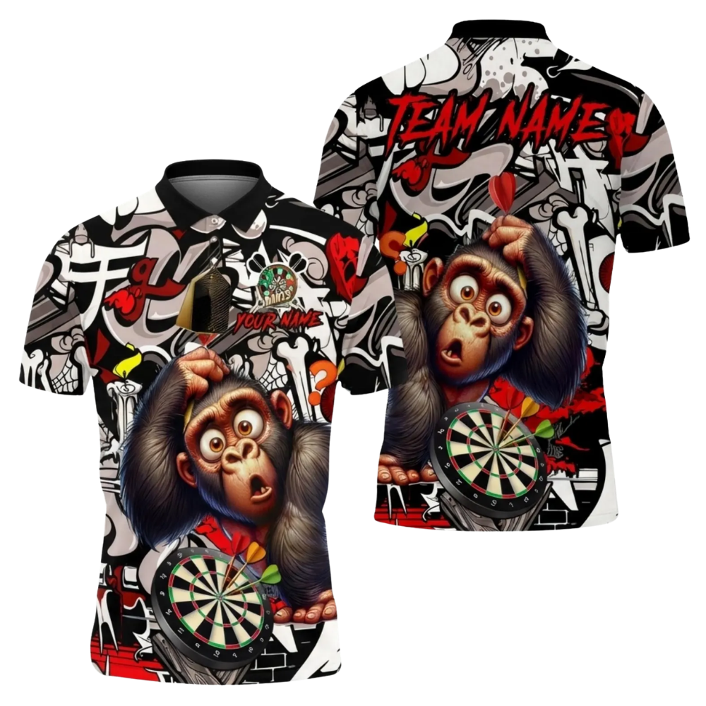 Funny Monkey Mens Graffiti Personalized Darts Button Polo