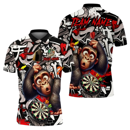 Funny Monkey Mens Graffiti Personalized Darts Button Polo