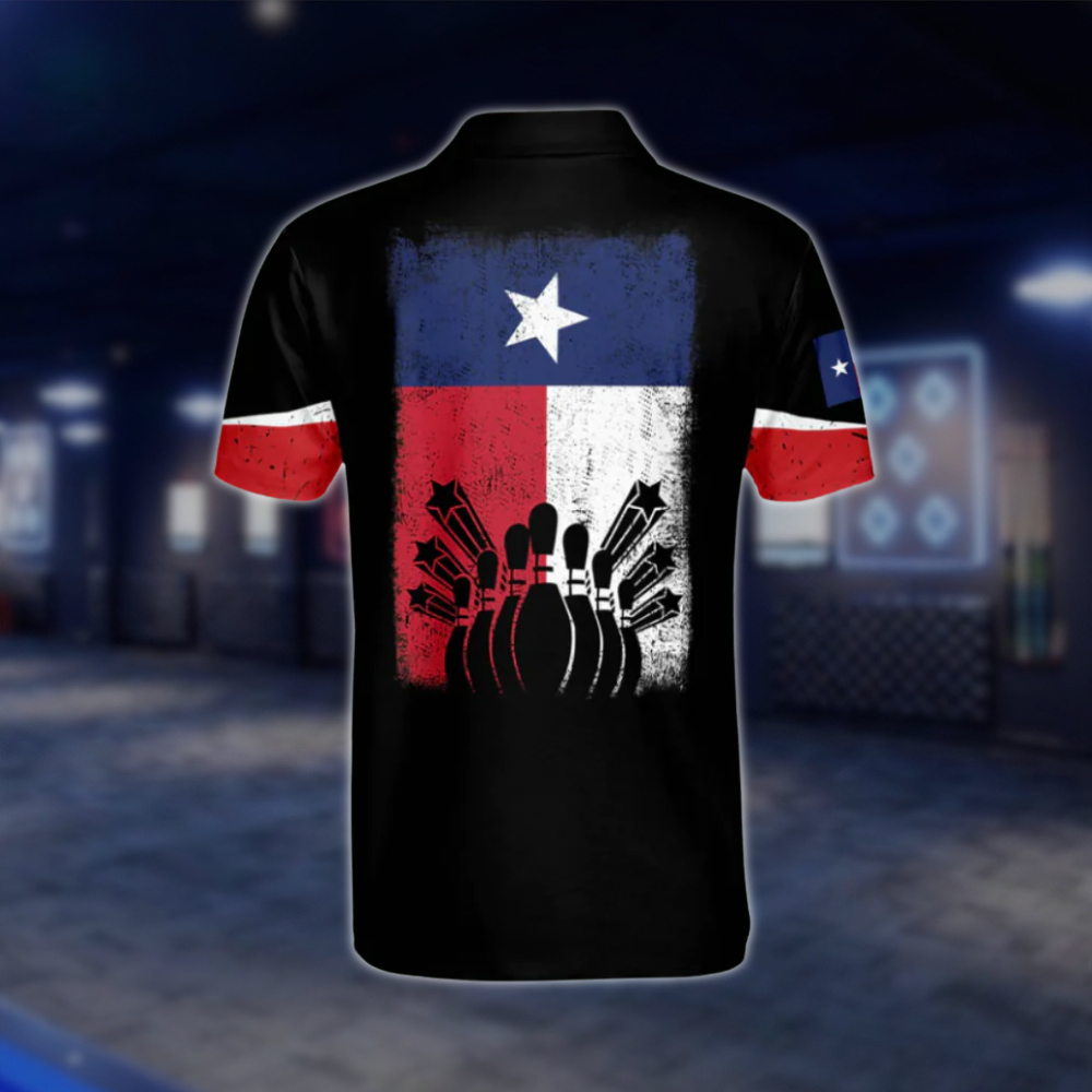 Texas Flag Custom Men's Bowling Polo Shirts, Custom Texas Bowling Shirts BM0110