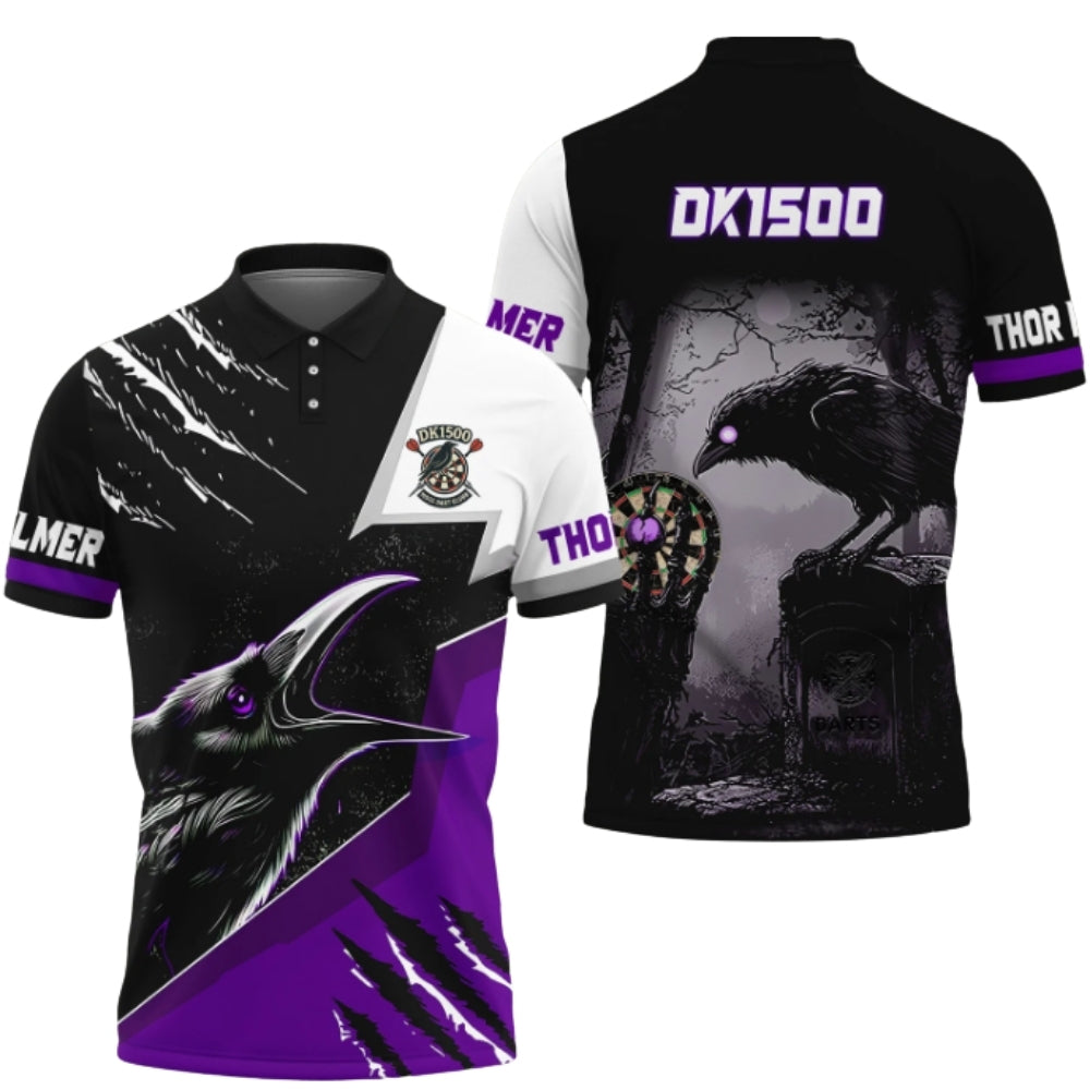 Black and Purple Crow Personalized Darts Button Polo