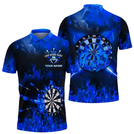 One More Blue Flame Men's Personalized Darts Button Polo