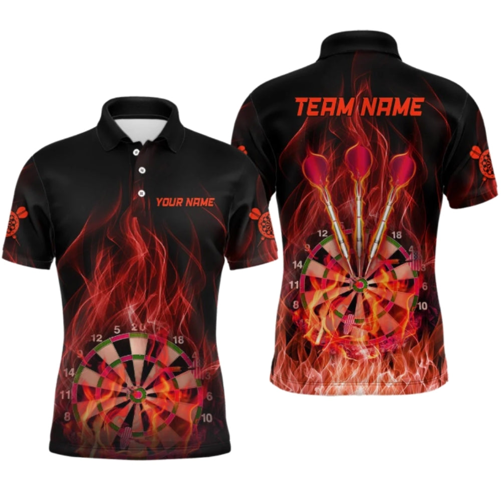 Flame Black and Red Personalized Darts Button Polo