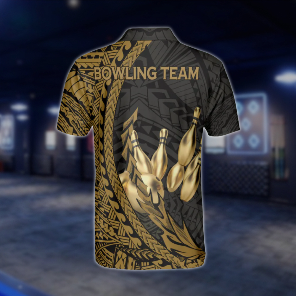 Black Gold Tribal Personalized Men's Bowling Polo Shirts, Custom Tribal Bowling Shirts Team BZ0202