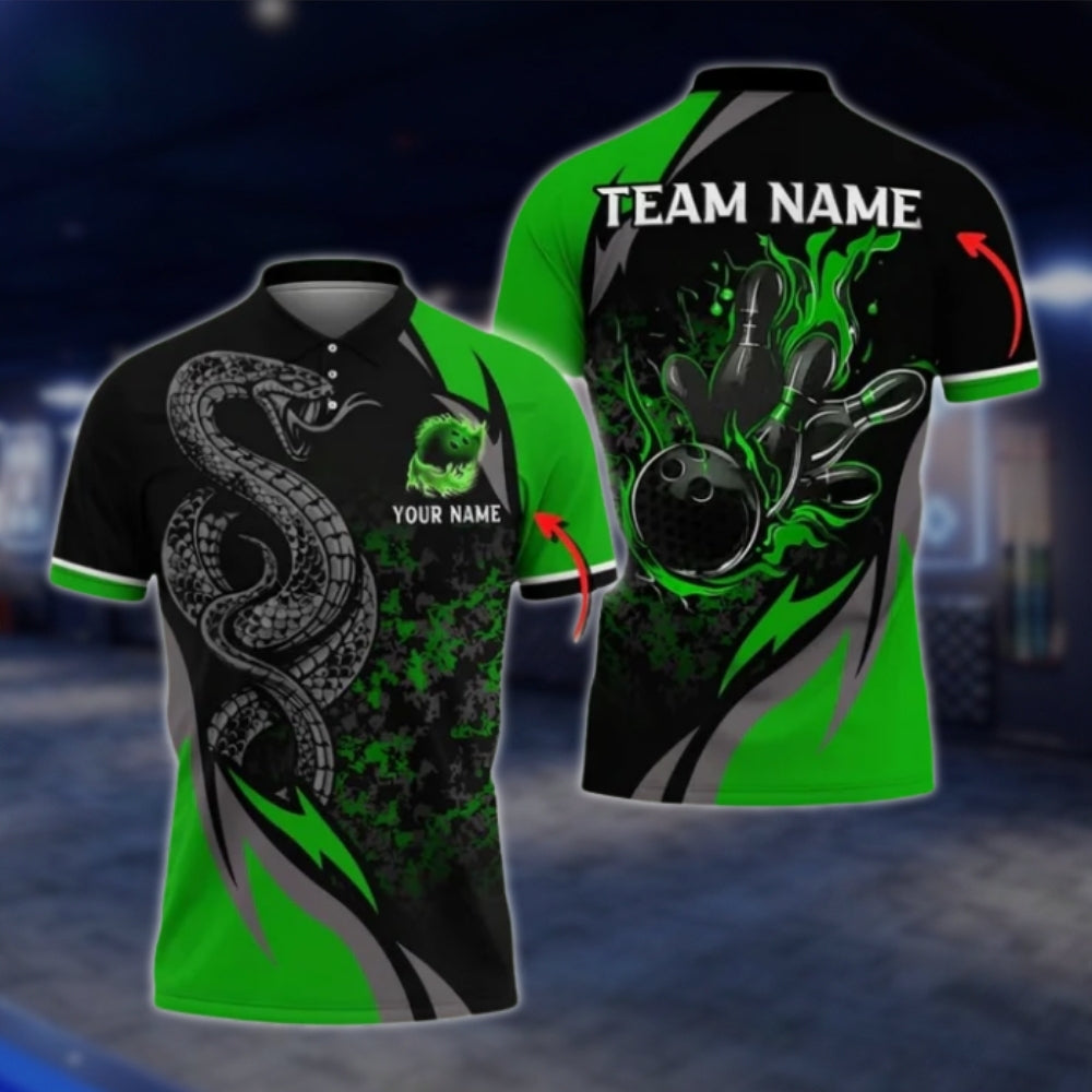 Snake Custom Purple Black Bowling Mens Polo Shirt, Custom Snake Bowling Team Shirts BO0411