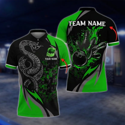 Snake Custom Purple Black Bowling Mens Polo Shirt, Custom Snake Bowling Team Shirts BO0411