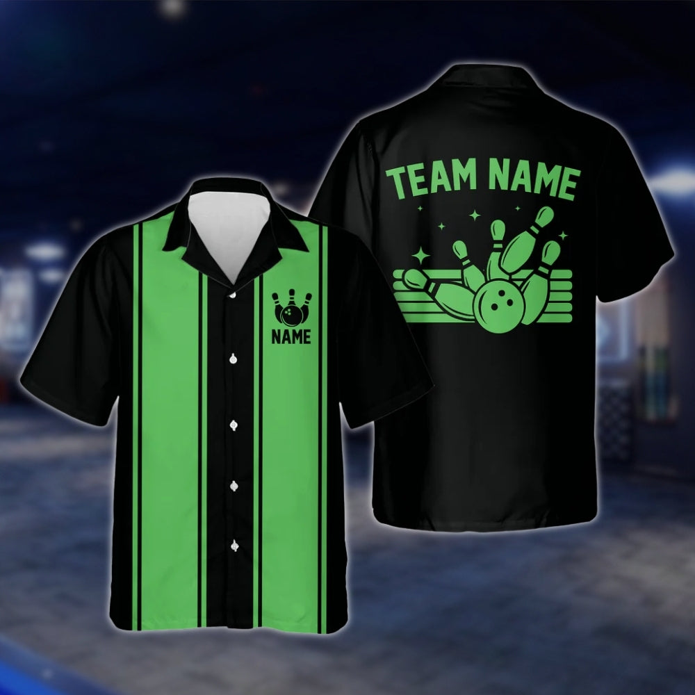 Custom Neon Red Black Bowling Hawaiian Shirt For Men And Women, Custom Vintage Bowling Team Shirts BE0051