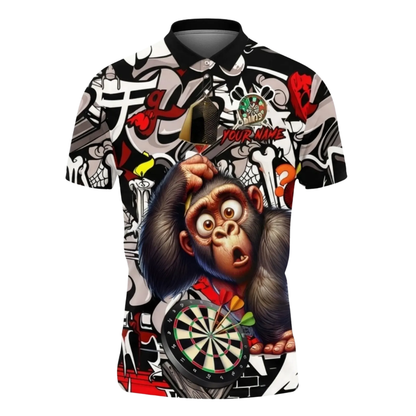 Funny Monkey Mens Graffiti Personalized Darts Button Polo