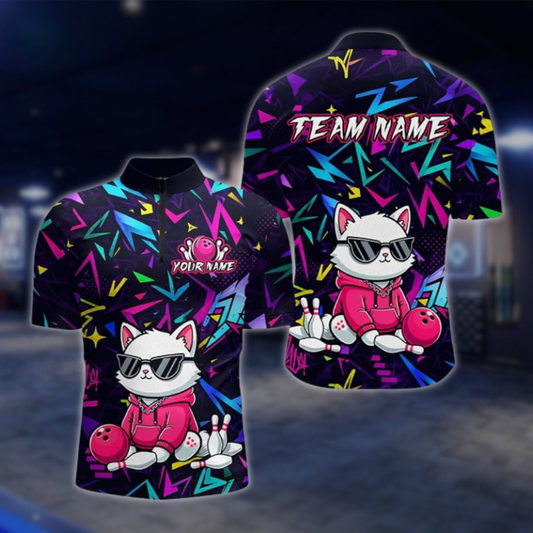 Personalized Cat Bowling Jersey For Men, Custom Team Cat Bowling Shirt BZ0946
