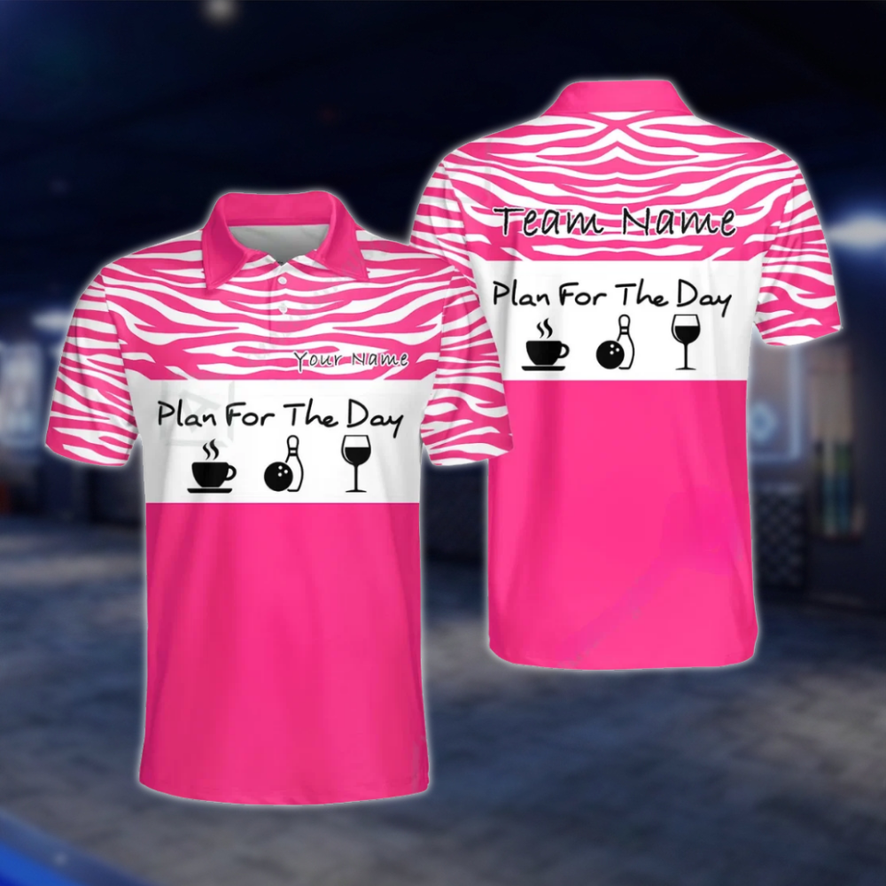 Personalized Plan For The Day Mens Pink Bowling Polo Shirt, Custom Funny Bowling Team Shirt BZ0777