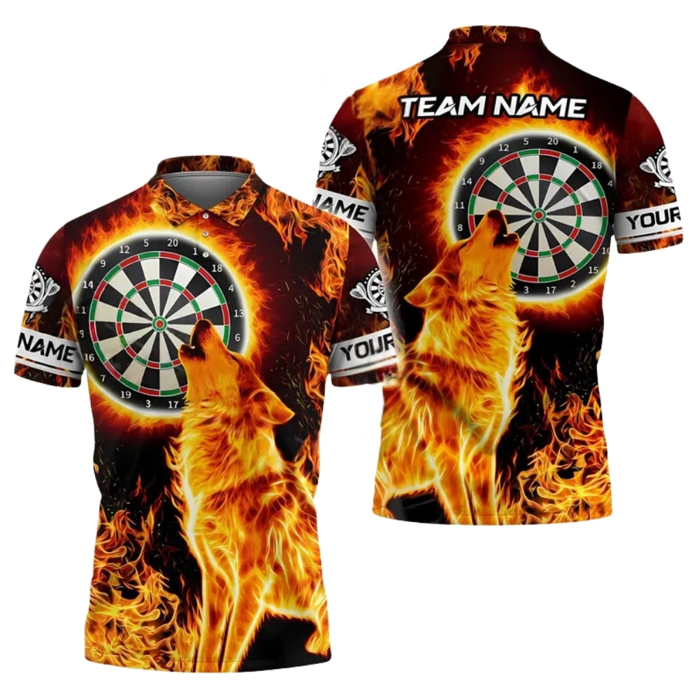 Blue Flame Wolf Men Personalized Darts Button Polo