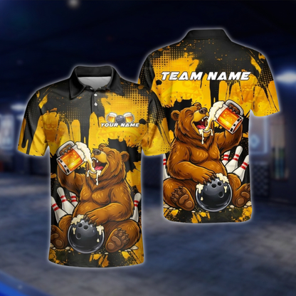 Personalized Bear Beer Bowling Polo Shirt Mens, Custom Team Bear Bowling Shirt BZ0926