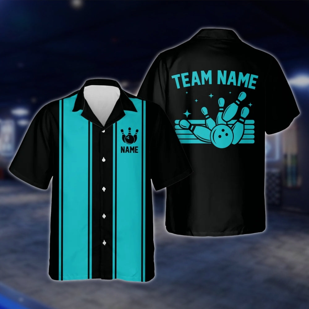 Custom Neon Red Black Bowling Hawaiian Shirt For Men And Women, Custom Vintage Bowling Team Shirts BE0051