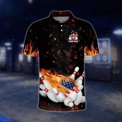 Custom You Don't Have To Be Crazy To Bowl With Us We Can Train You Mens Flame Bowling Polo Shirt, Custom Funny Bowling Shirts BM0246