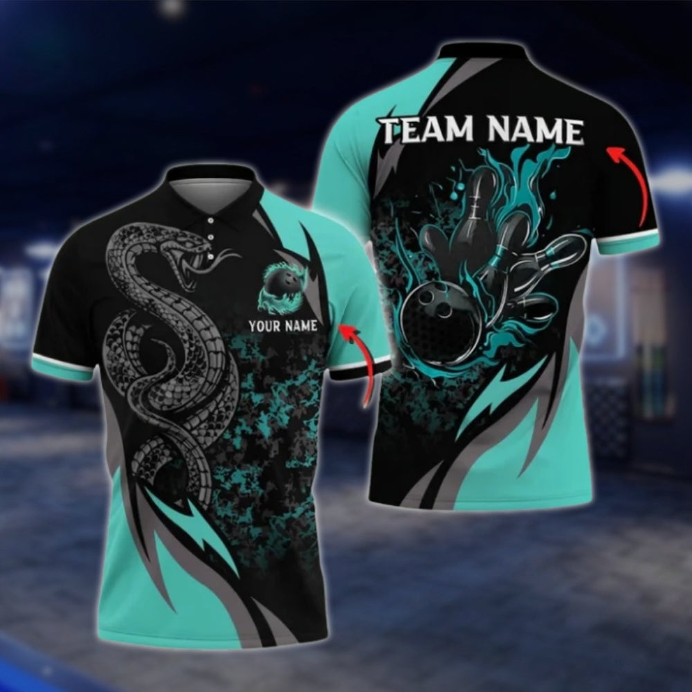 Snake Custom Purple Black Bowling Mens Polo Shirt, Custom Snake Bowling Team Shirts BO0411
