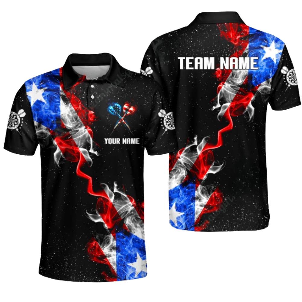 Smoke American Flag Personalized Darts Button Polo