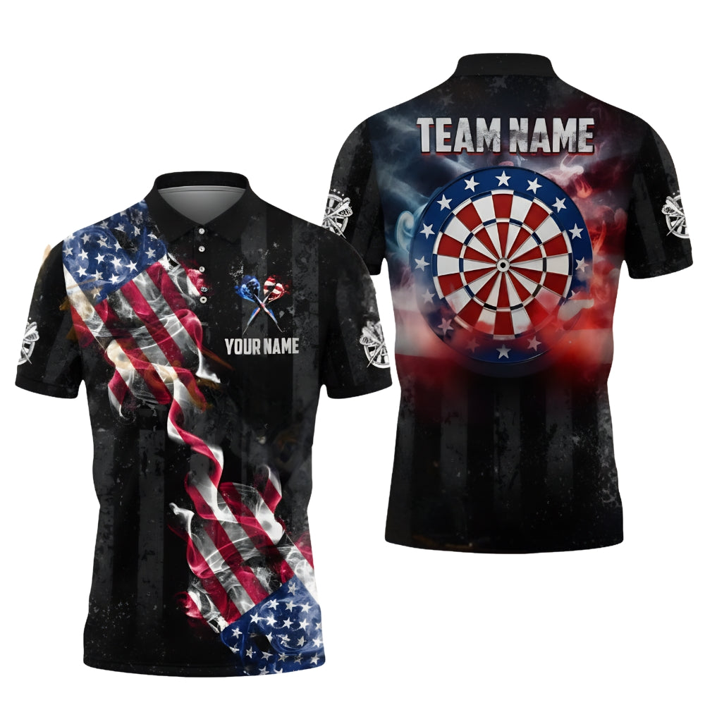 Us Flag Smole Mens Personalized Darts Button Polo