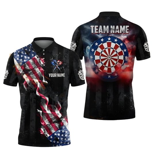 Us Flag Smole Mens Personalized Darts Button Polo