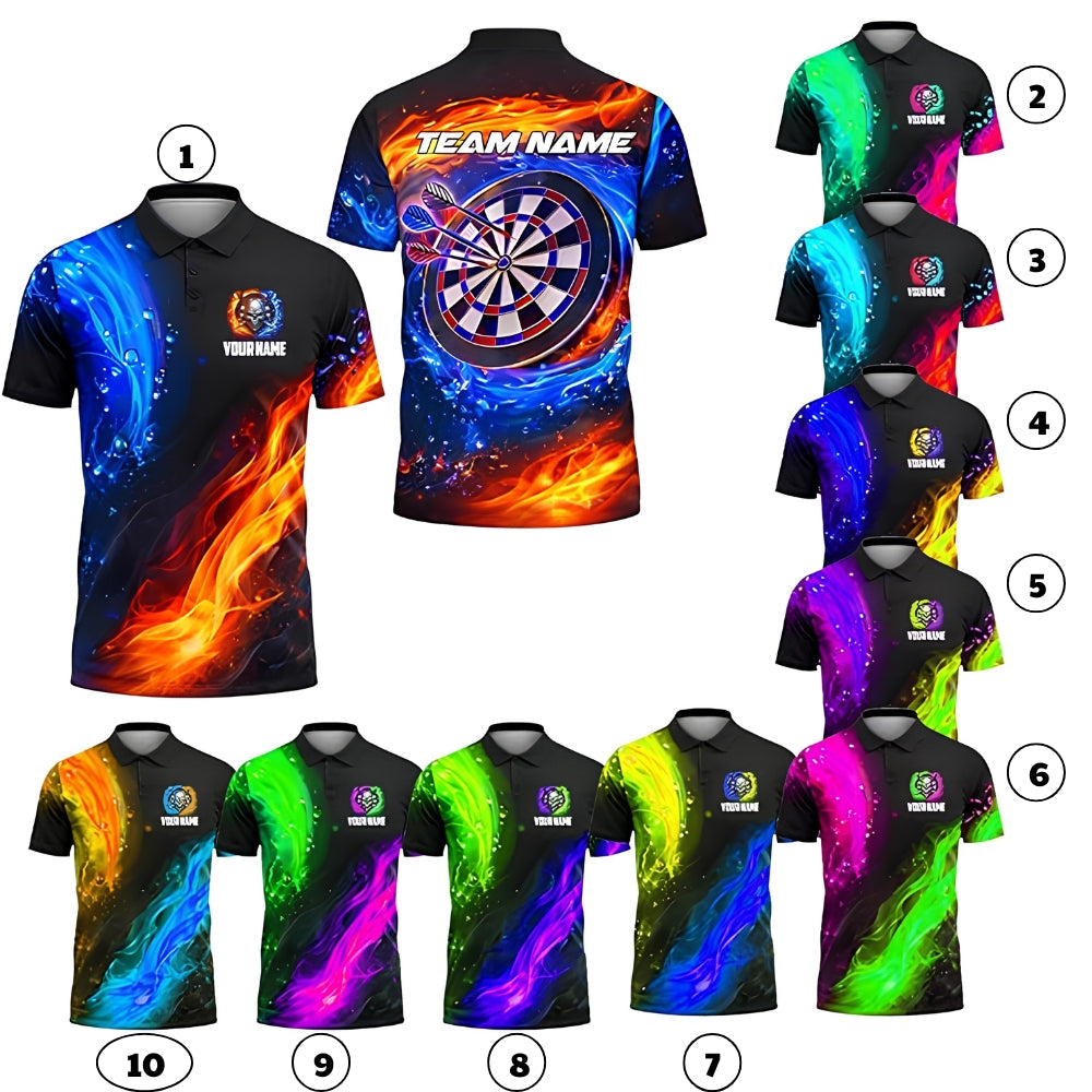 Team Blue Orange Lightning Men Personalized Darts Button Polo