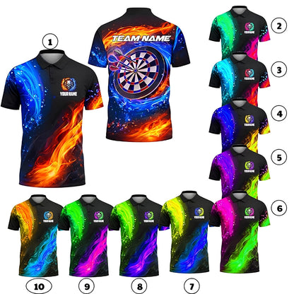 Team Blue Orange Lightning Men Personalized Darts Button Polo