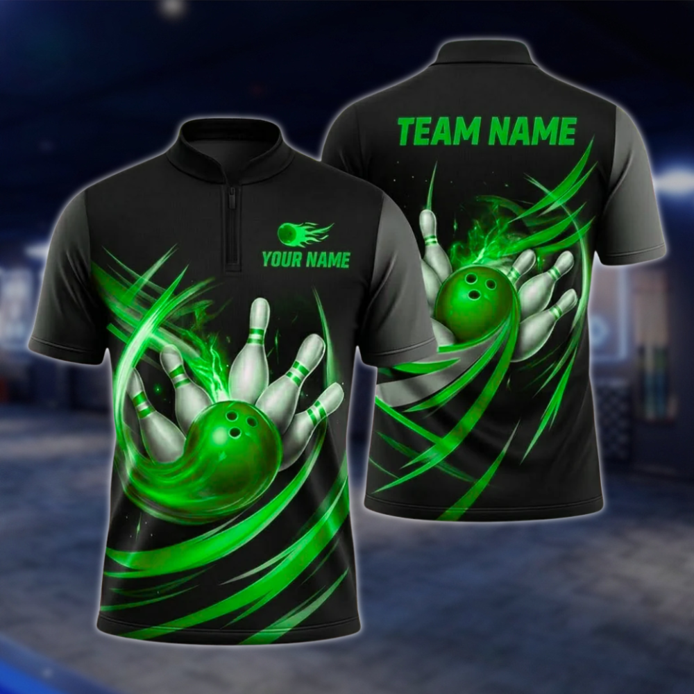 Personlized Team  Black And Cyan Bowling Jersey For Men, Custom Bowling Shirt BZ0764