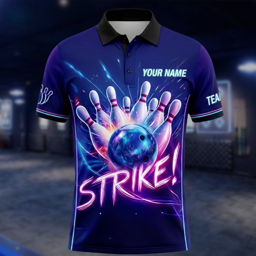 Personalized Neon Bowling Polo Shirt For Men, Custom Team Bowling Shirt BZ0875