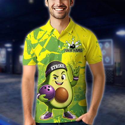 Personalized Avocado Fun Men's Green Bowling Polo Shirt, Custom Avocado Bowling Shirt Team BZ0903