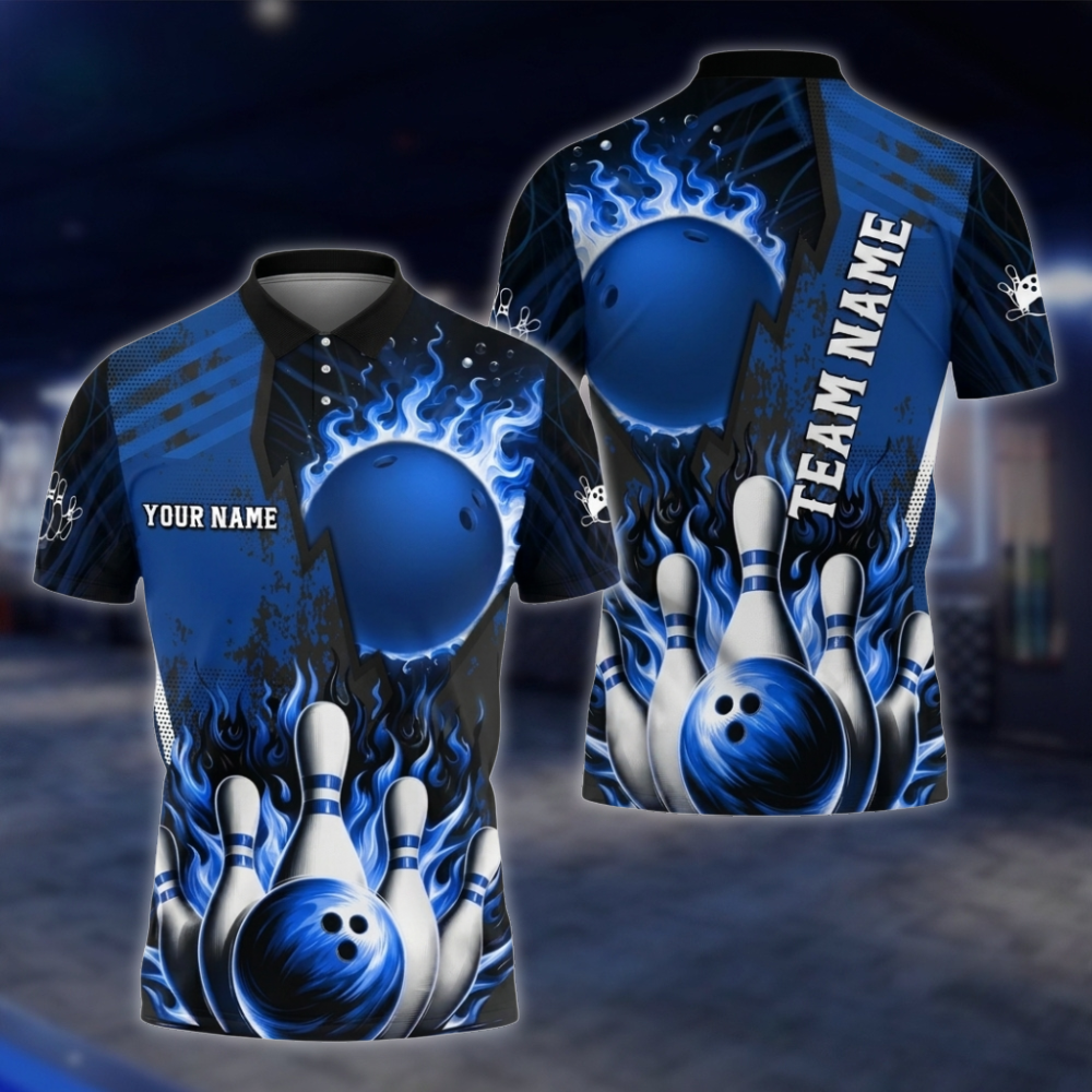 Personalized Fire Ball Red Bowling Polo Shirt For Men, Custom Team Flame Bowling Shirts BZ0812