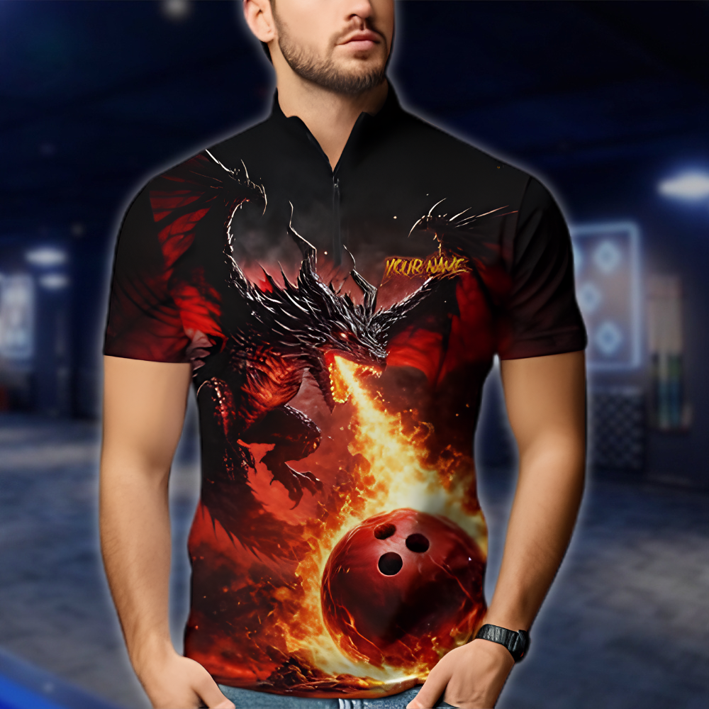 Personalized Fire Dragon Bowling Mens Jersey, Custom Dragon Bowling Team Shirt BZ0908