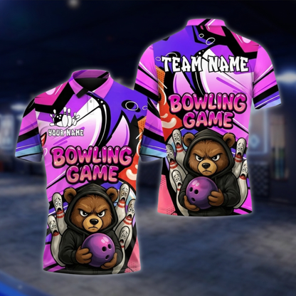 Personalized Angry Bear Bowling Polo Shirt Men, Custom Bear Bowling Shirts For Team BZ0856