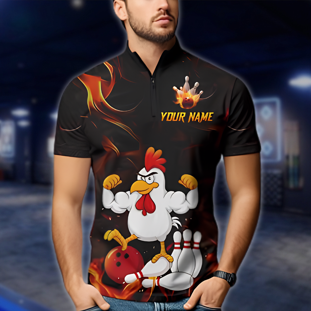 Personalized Funny Rooster Men's Bowling Jerseys, Custom Chicken Bowling Team Shirt BZ0895