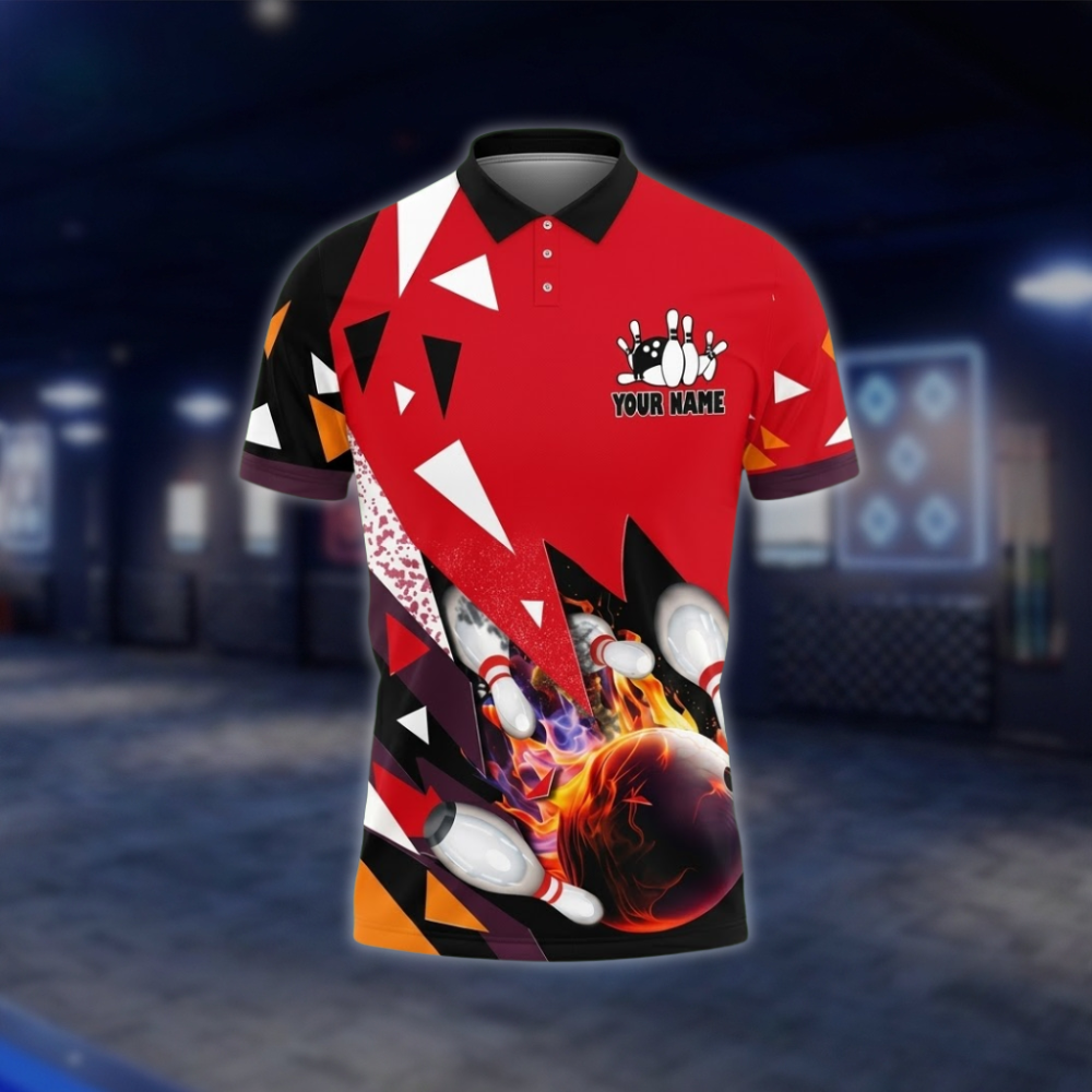 Personalized Team Red Black Bowling Polo Shirt For Men, Custom Bowling Shirt BZ0813