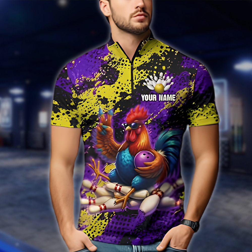 Personalized Funny Rooster Bowling Men Jersey, Custom Rooster Bowling Team Shirt BZ0918