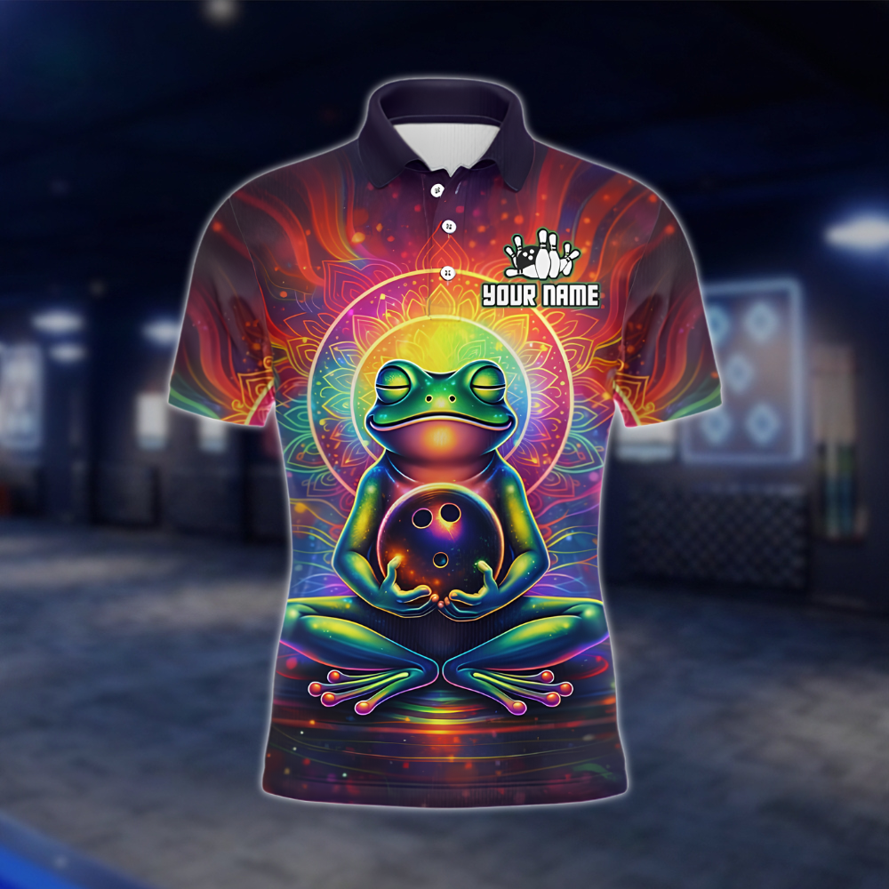 Personalized Frog Men's Colorful Bowling Polo Shirt, Custom Frog Lover Bowling Team Shirt BZ0901