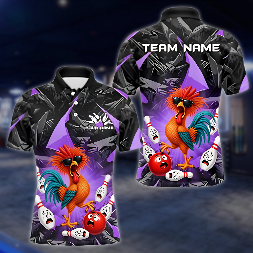 Personalized Funny Chicken Mens Bowling Polo Shirt, Custom Chicken Bowling Team Shirts BZ0951