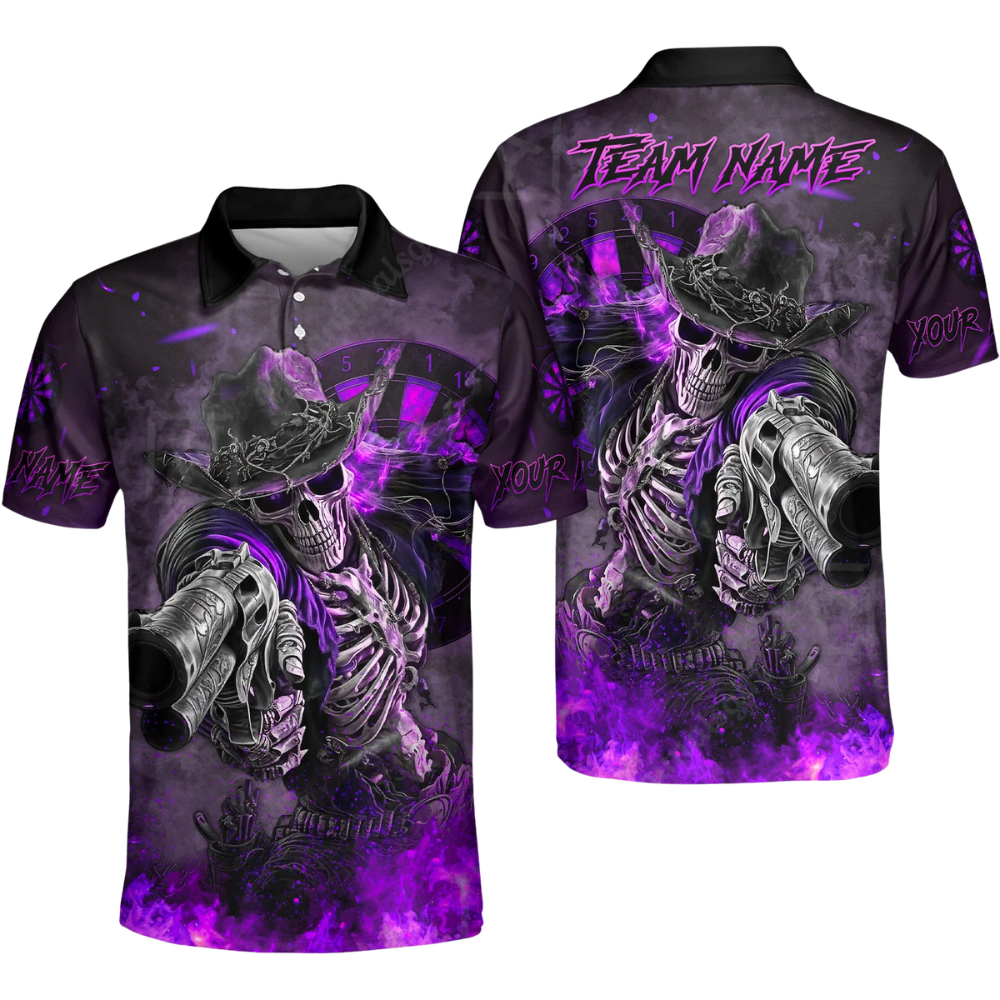 Skeleton Cowboy Personalized Darts Button Polo