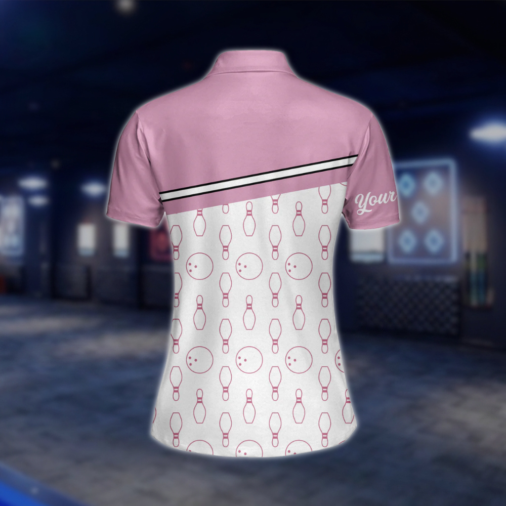 Custom Get Your Mind Out Of The Gutter Women's Pink Bowling Polo Shirt, Custom Funny Bowling Shirts For Ladies BW0055